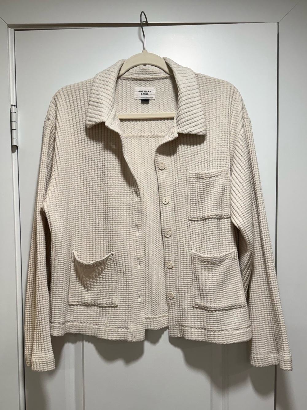 American Eagle Outfitters Cream Waffle Knit Button Jacket
